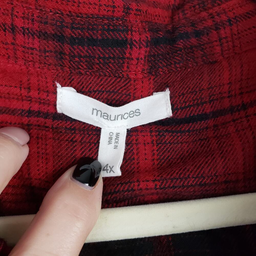 Maurices Size 4X Shacket Red Black Classic Plaid Cabincore Hipster Grunge Casual - Picture 3 of 8